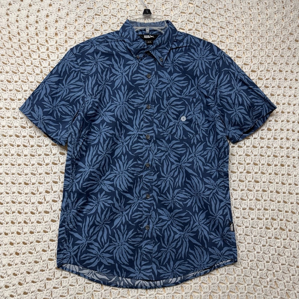Eddie Bauer Mens Baja Shirt S Blue Tropical Leaf Print Cotton Short Sleeve NWT